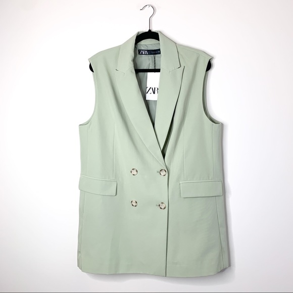 Zara Double Breasted Vest Blazer Green Size L NWT - Picture 3 of 17